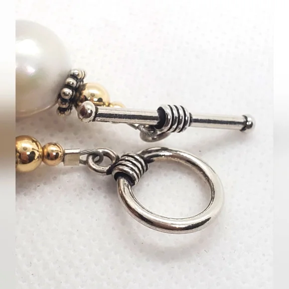 Bracelet 8"inch Elegant Sterling Silver Pearl and Gold Beaded - Picture 3 of 5